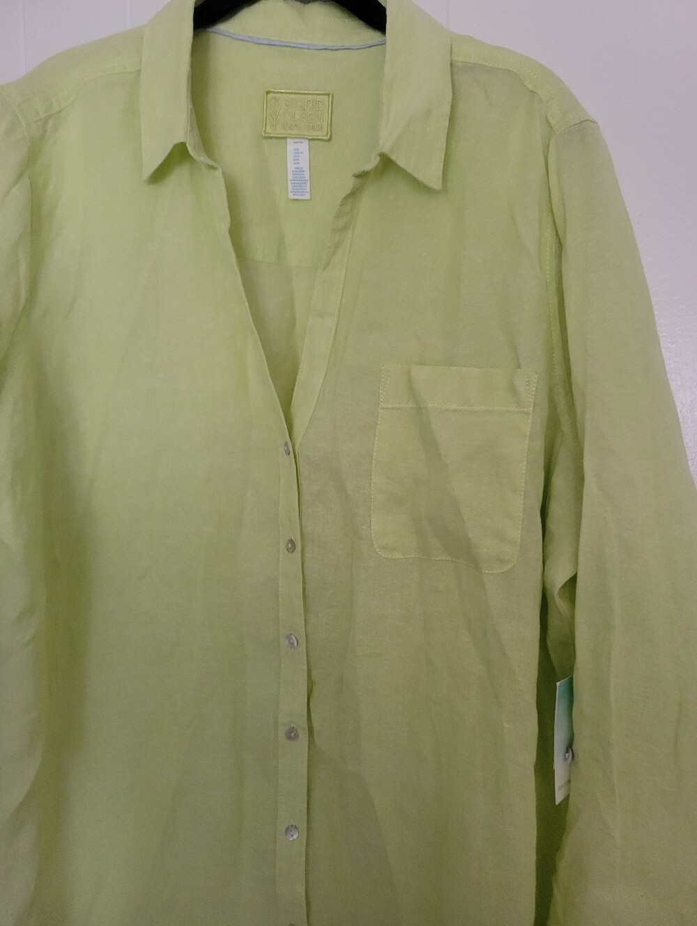 NWT Sigrid Olsen 100% Linen Button Down Shirt Long Sleeve Tunic Light Green XL - Picture 3 of 10
